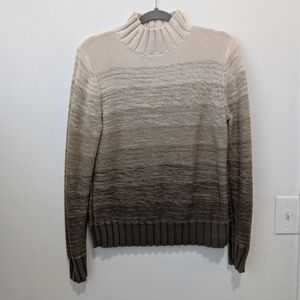Crazy Horse Gradient Brown Cream Turtleneck Sweater 100% Cotton Size L